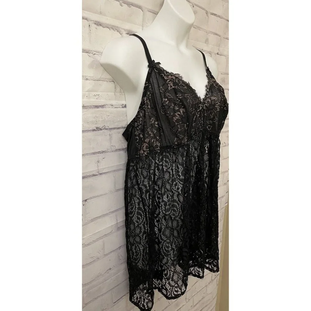 Cacique Black And Gold Lace Teddy Neglige‎ Set Size 22/24 Sexy Sheer New W Tag